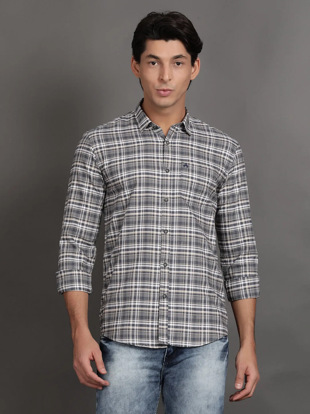 Grey and White Checks Casual Shirt (GBHM3006)