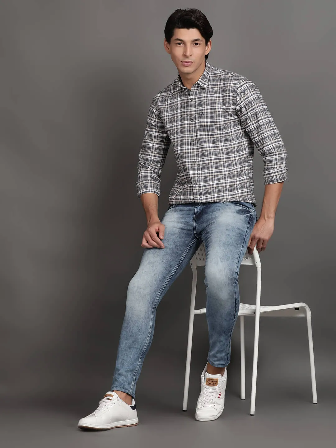 Grey and White Checks Casual Shirt (GBHM3006)