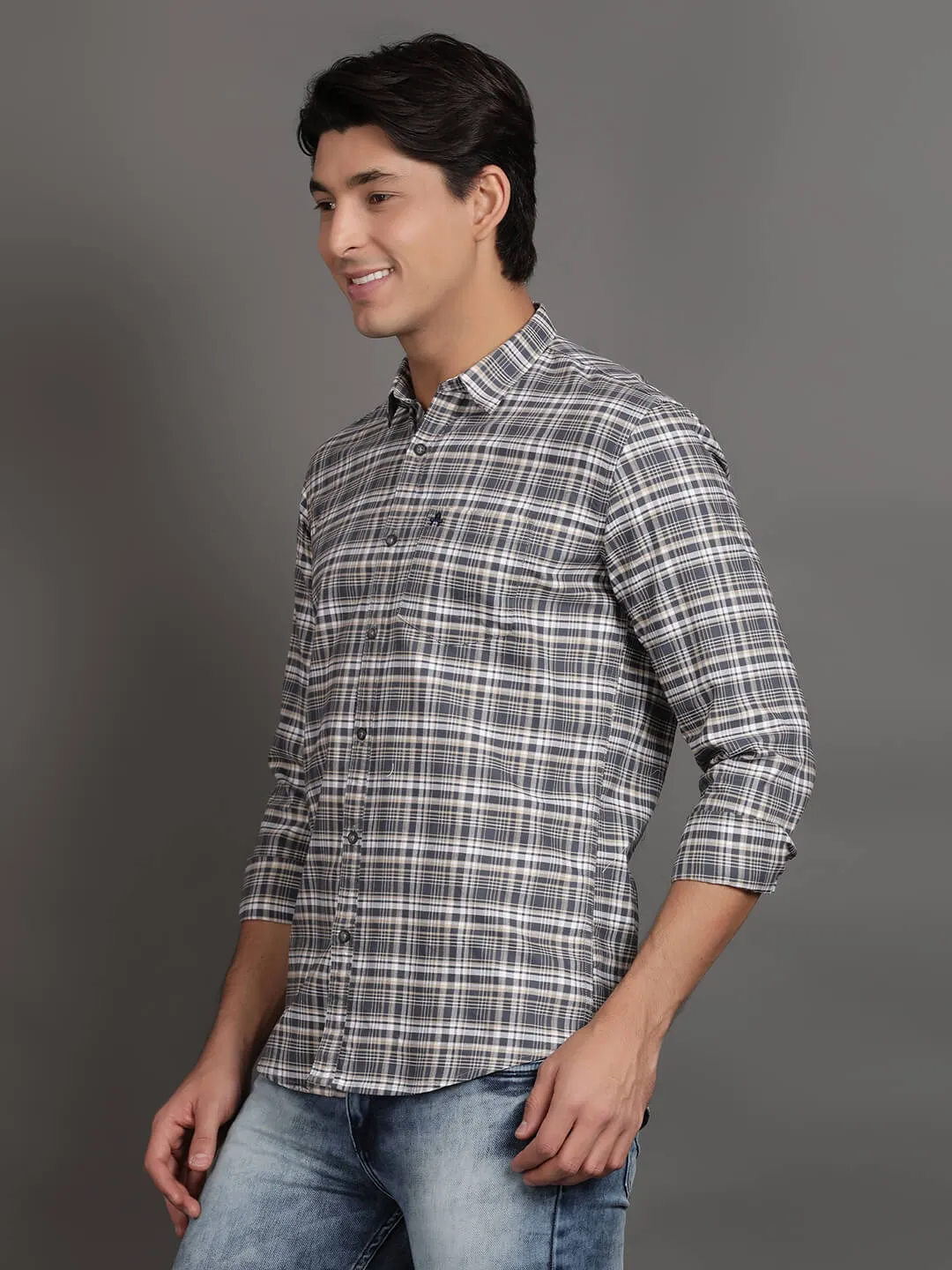 Grey and White Checks Casual Shirt (GBHM3006)