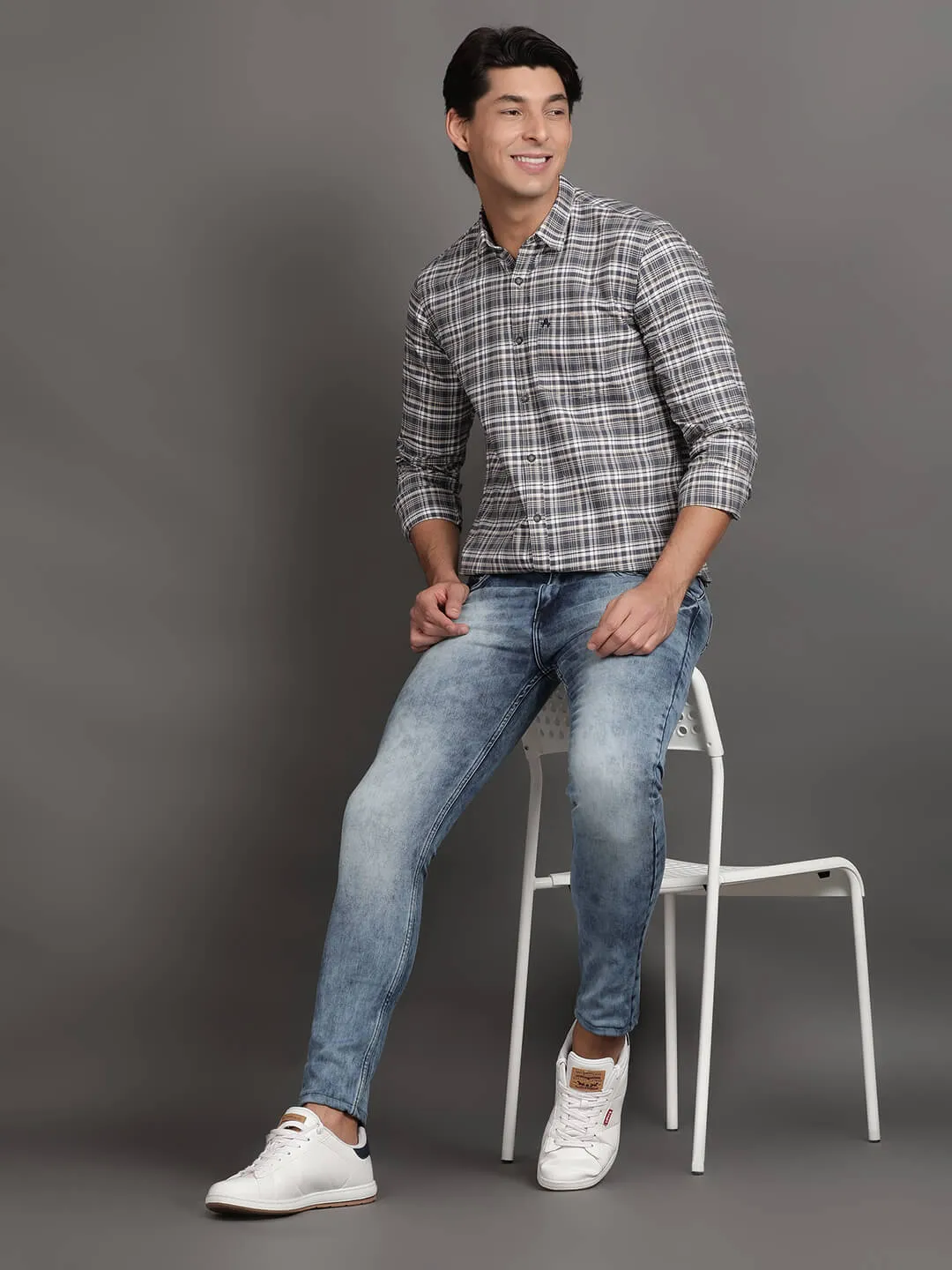 Grey and White Checks Casual Shirt (GBHM3006)