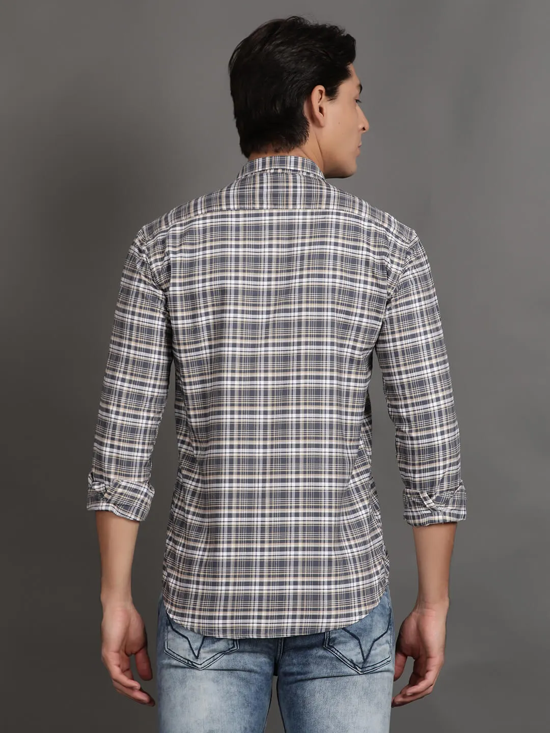 Grey and White Checks Casual Shirt (GBHM3006)