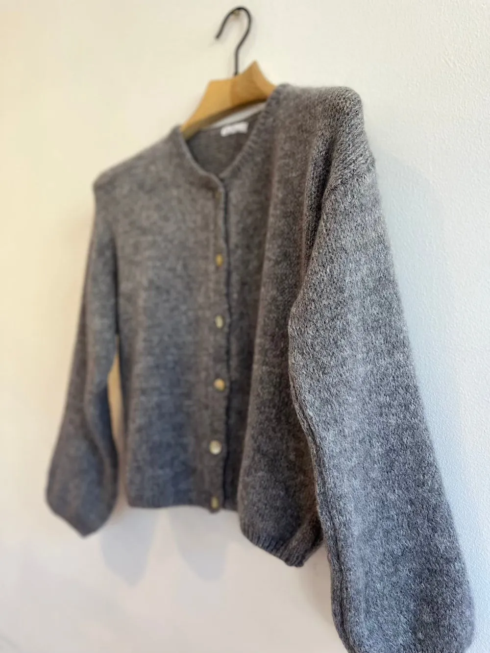 Grey Long Sleeve Mohair Cardigan