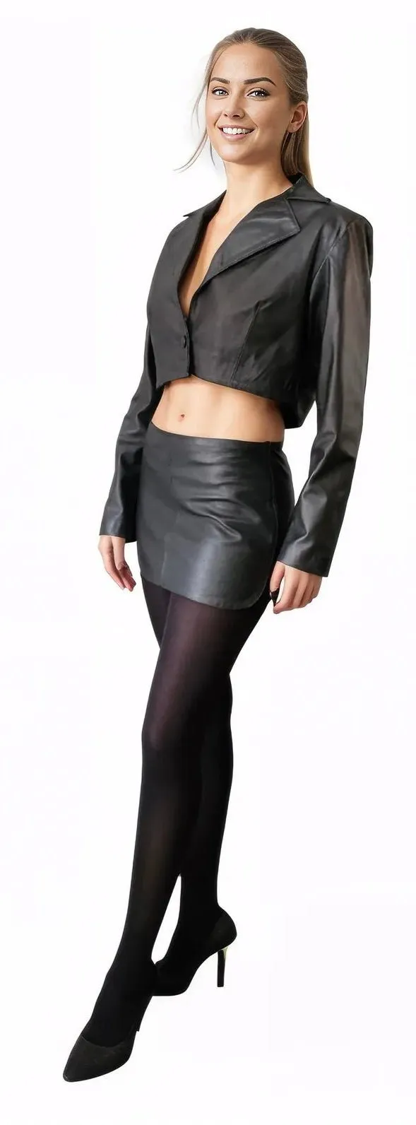 Handcrafted Women's Sheepskin Leather Biker Jacket – Cropped Black