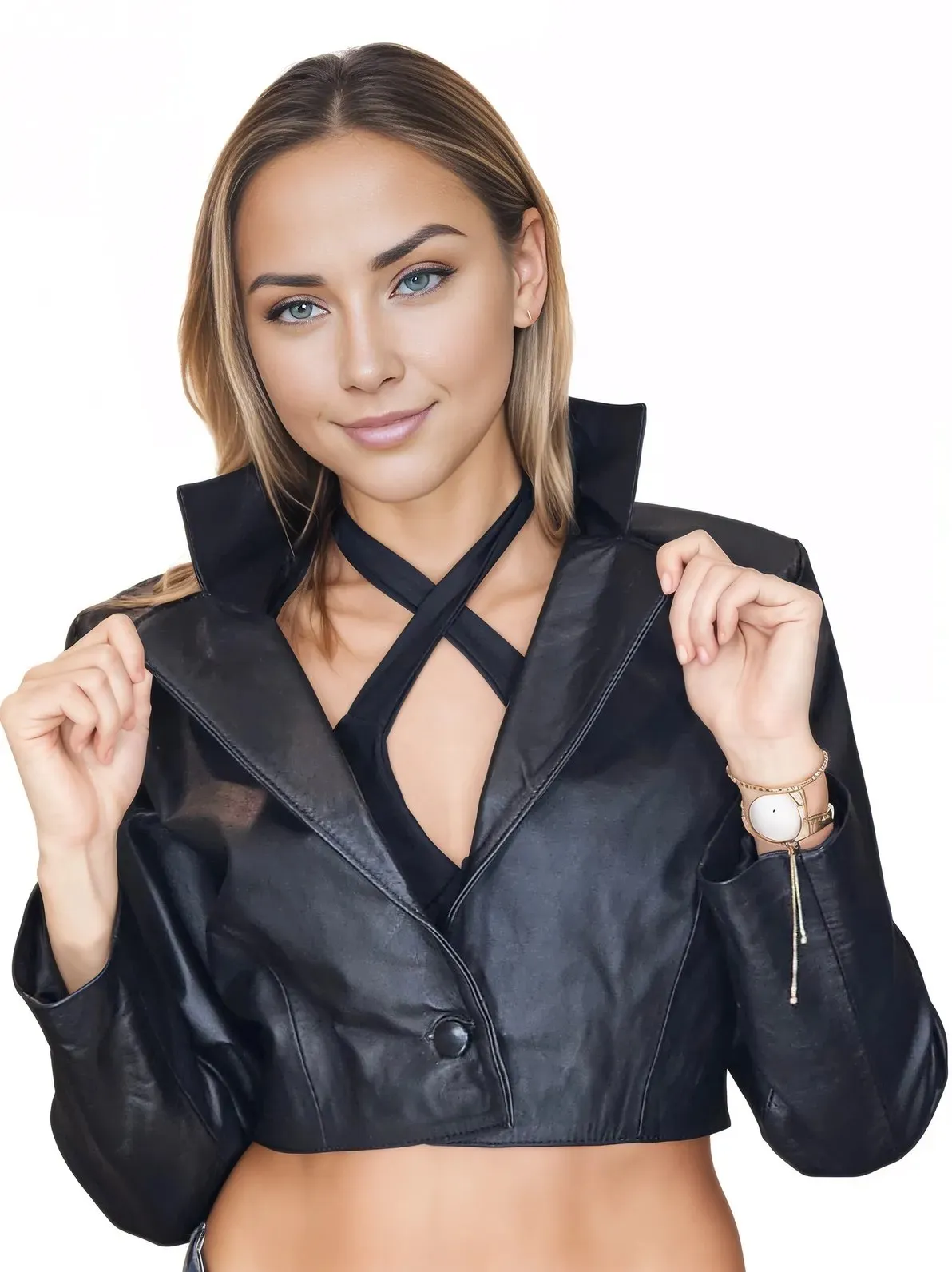 Handcrafted Women's Sheepskin Leather Biker Jacket – Cropped Black