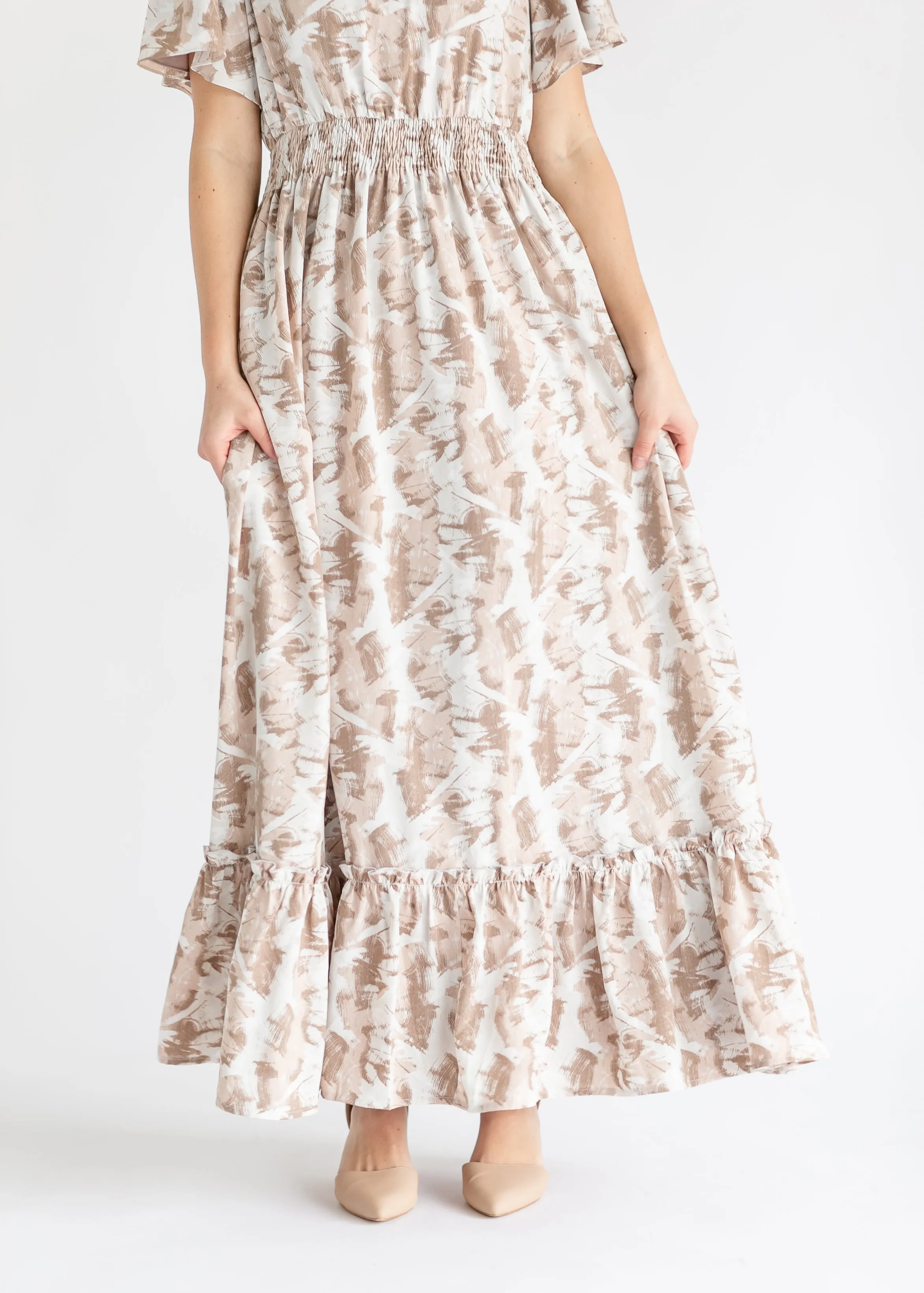 Isabella V Neck Flutter Sleeve Floral Maxi Dress - FINAL SALE