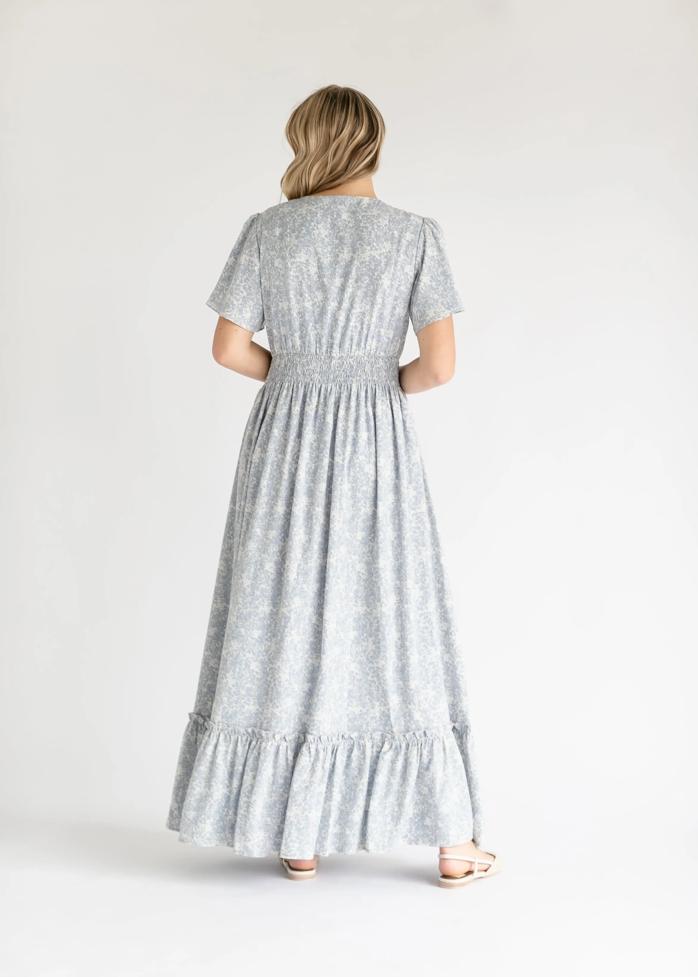 Isabella V Neck Flutter Sleeve Floral Maxi Dress - FINAL SALE