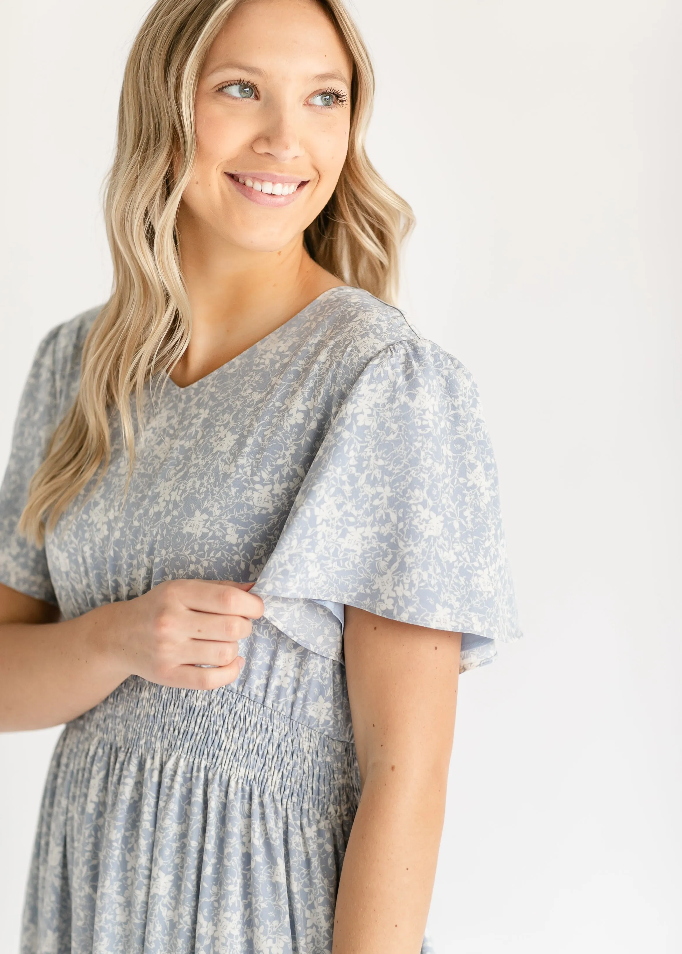 Isabella V Neck Flutter Sleeve Floral Maxi Dress - FINAL SALE