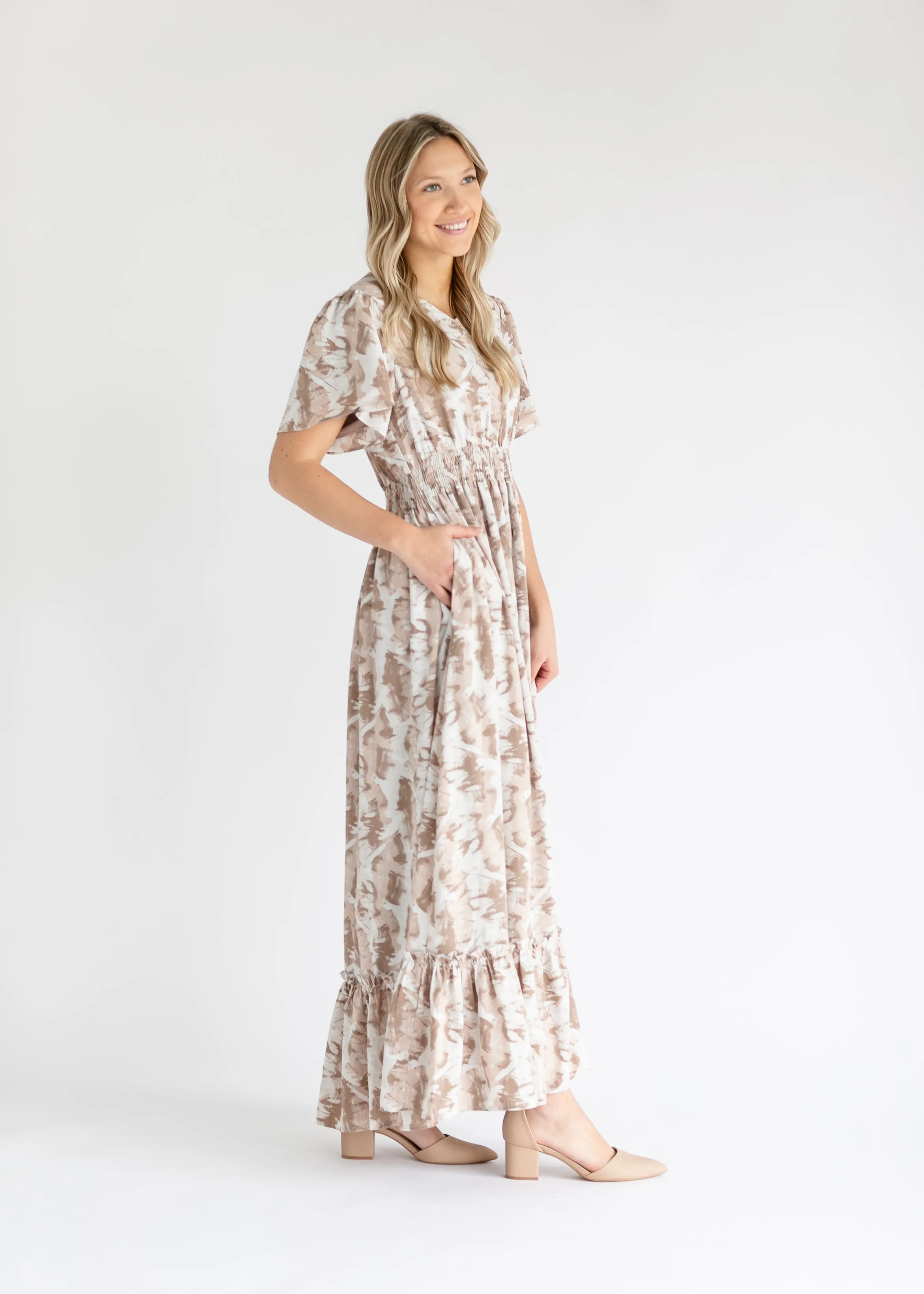 Isabella V Neck Flutter Sleeve Floral Maxi Dress - FINAL SALE