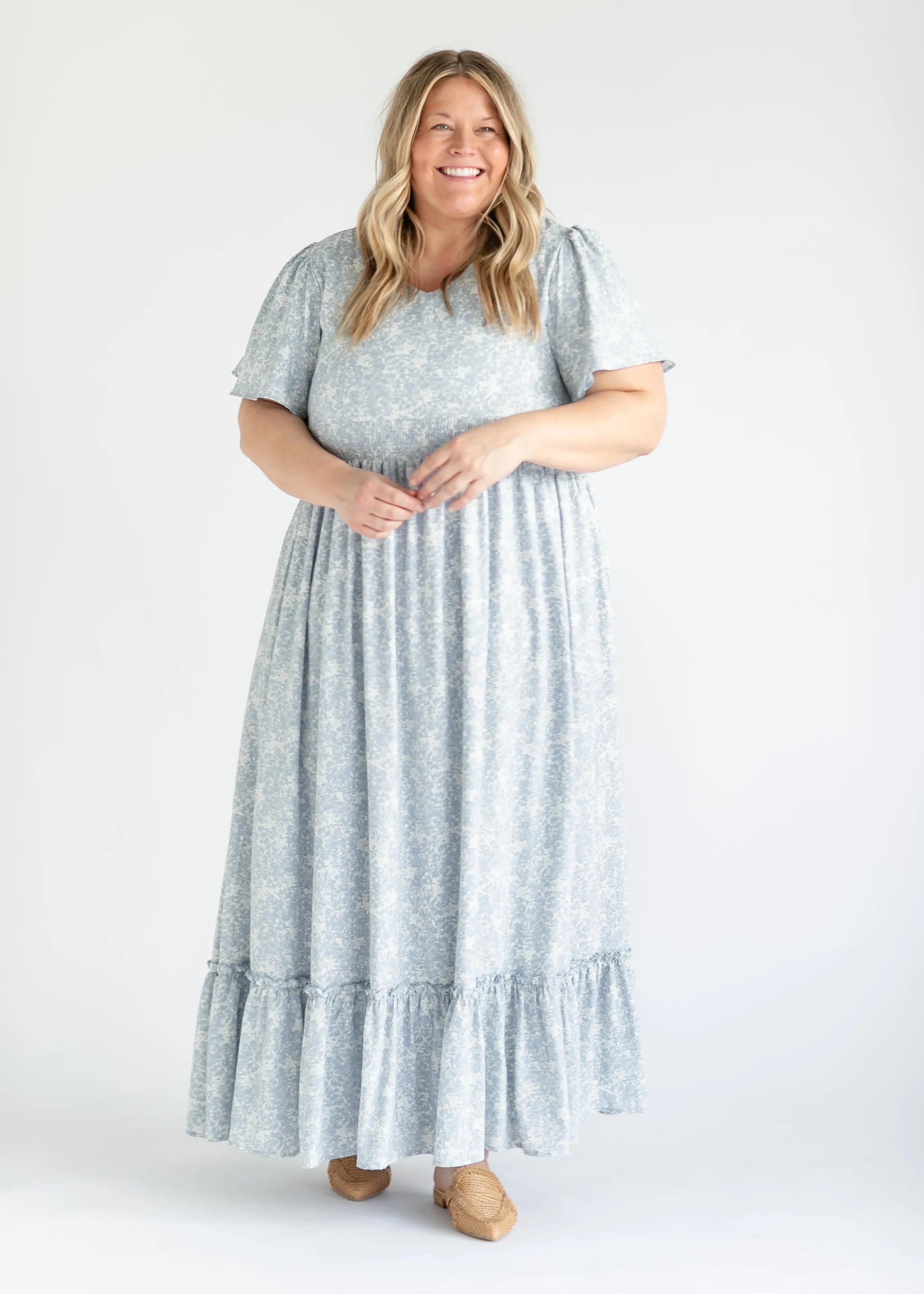 Isabella V Neck Flutter Sleeve Floral Maxi Dress - FINAL SALE