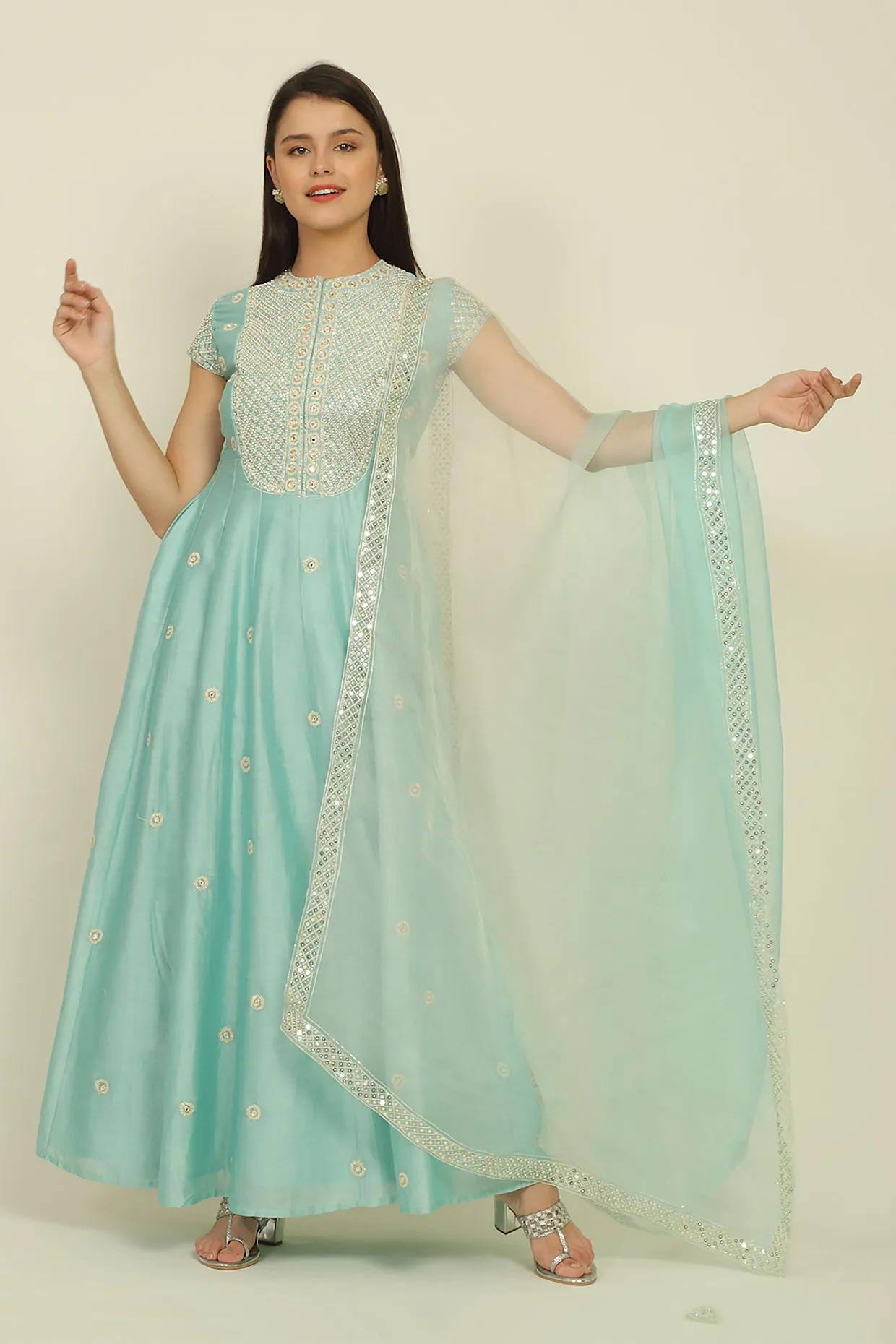 Light Blue  Chanderi Suit Set