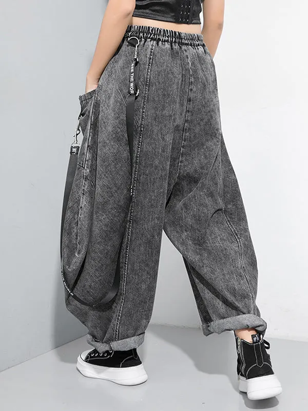 Loose Wide Leg Split-Joint Streamer Jean Pants Bottoms
