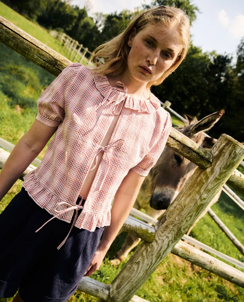 Maison Anana Aida Red Check Blouse