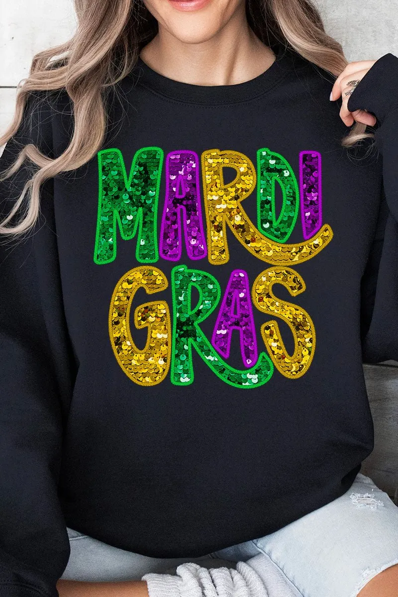 Mardi Gras Doodle Faux Glitter Heavy-weight Crew Sweatshirt
