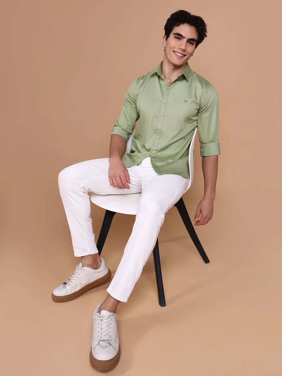 Men Green Casual Solid Shirt