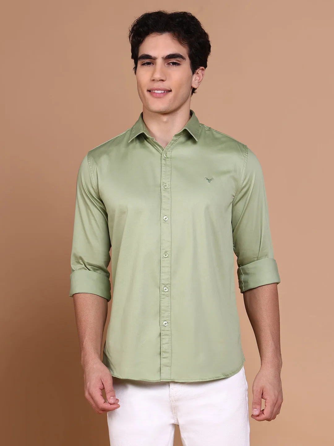 Men Green Casual Solid Shirt