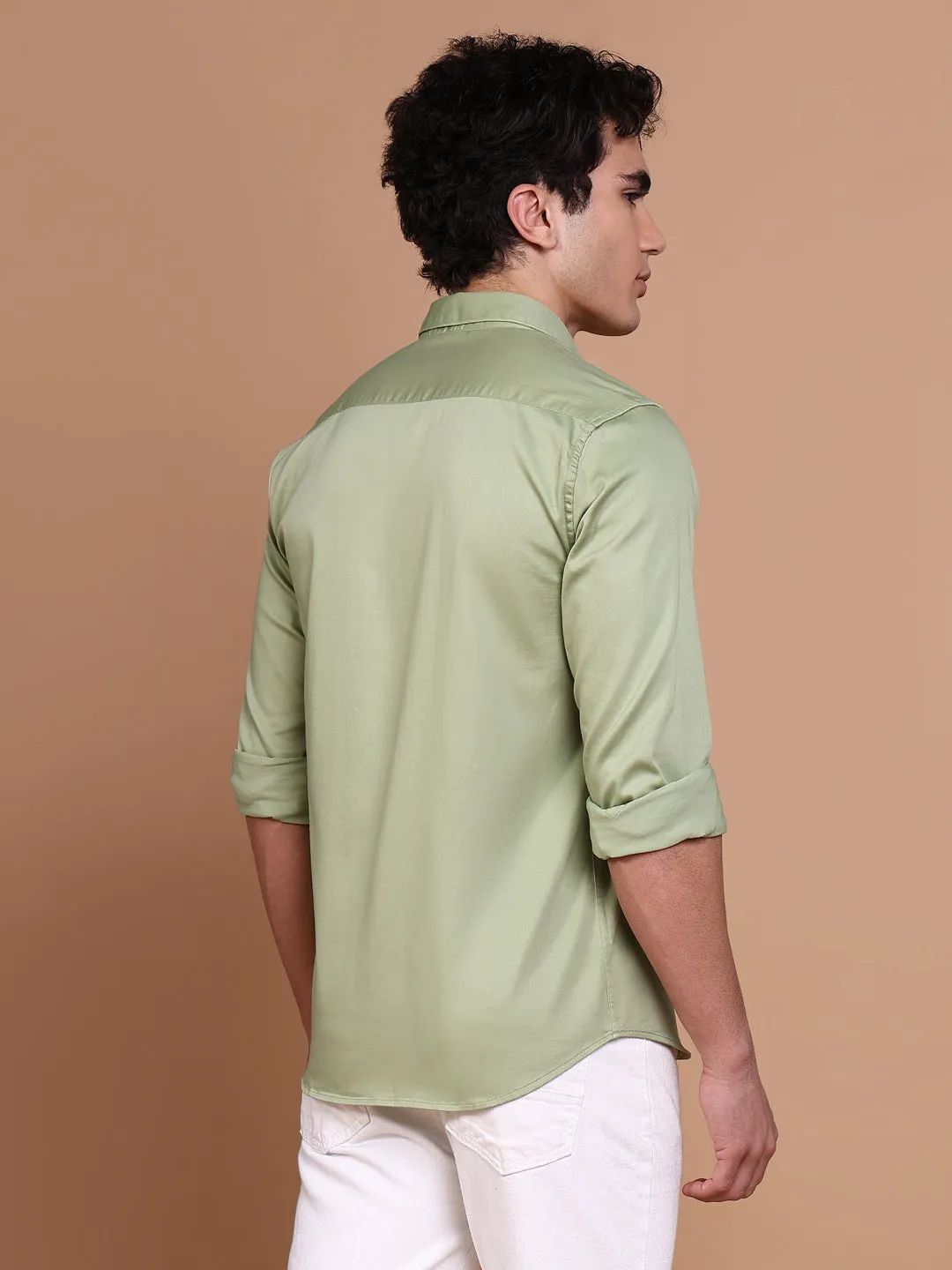 Men Green Casual Solid Shirt