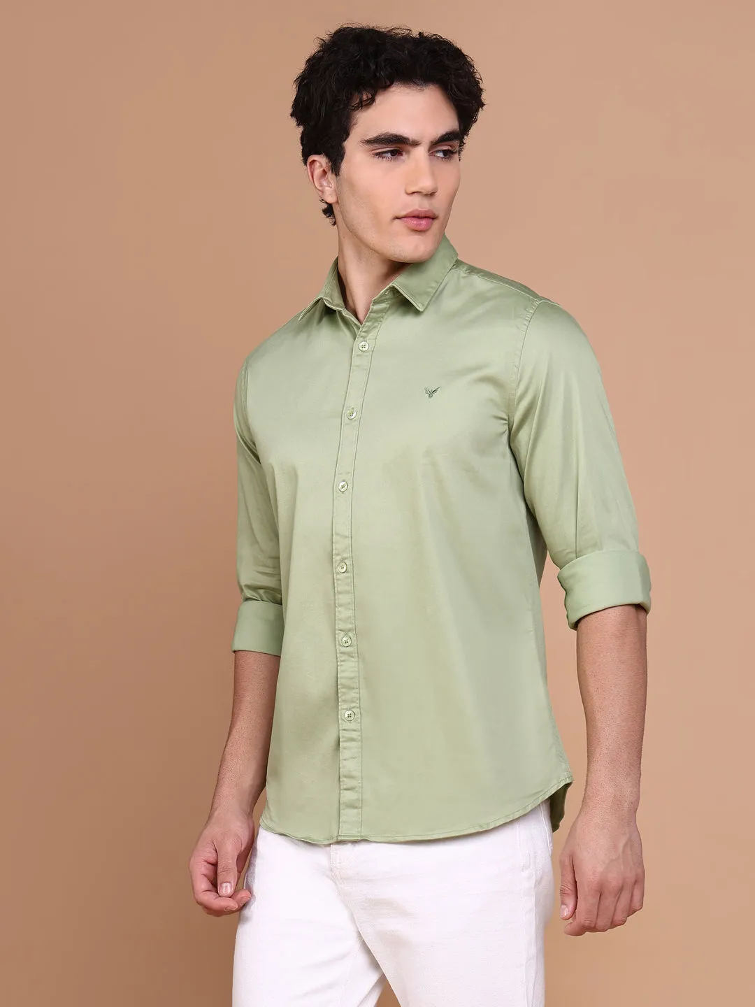 Men Green Casual Solid Shirt