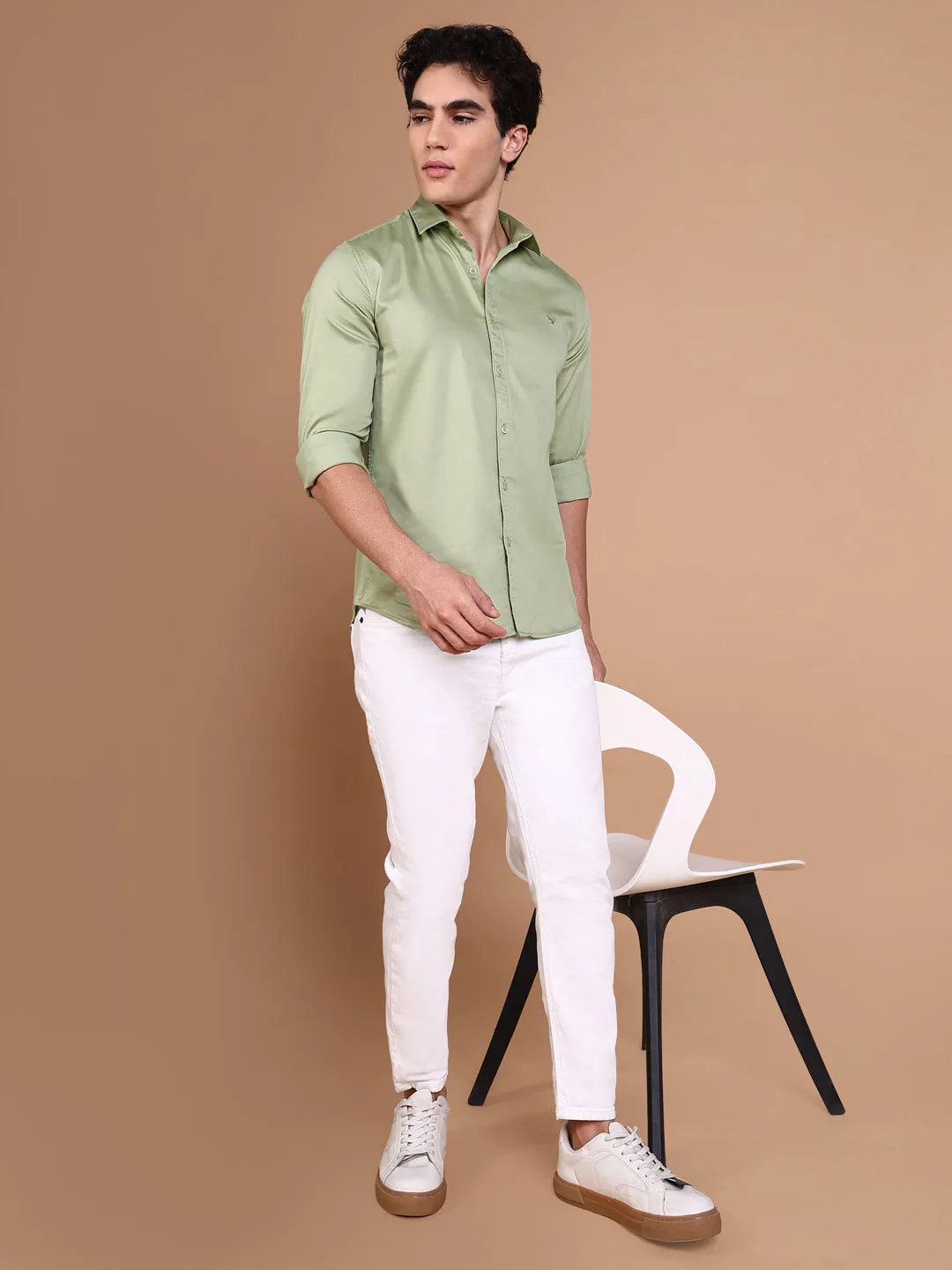 Men Green Casual Solid Shirt