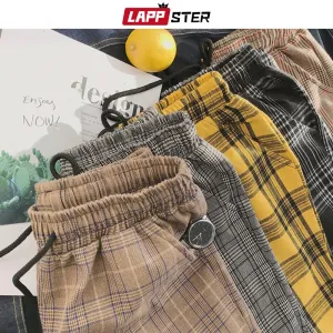 Mens Black Harajuku Plaid Pants Men Japanese Streetwear Baggy