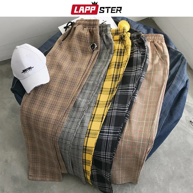 Mens Black Harajuku Plaid Pants Men Japanese Streetwear Baggy