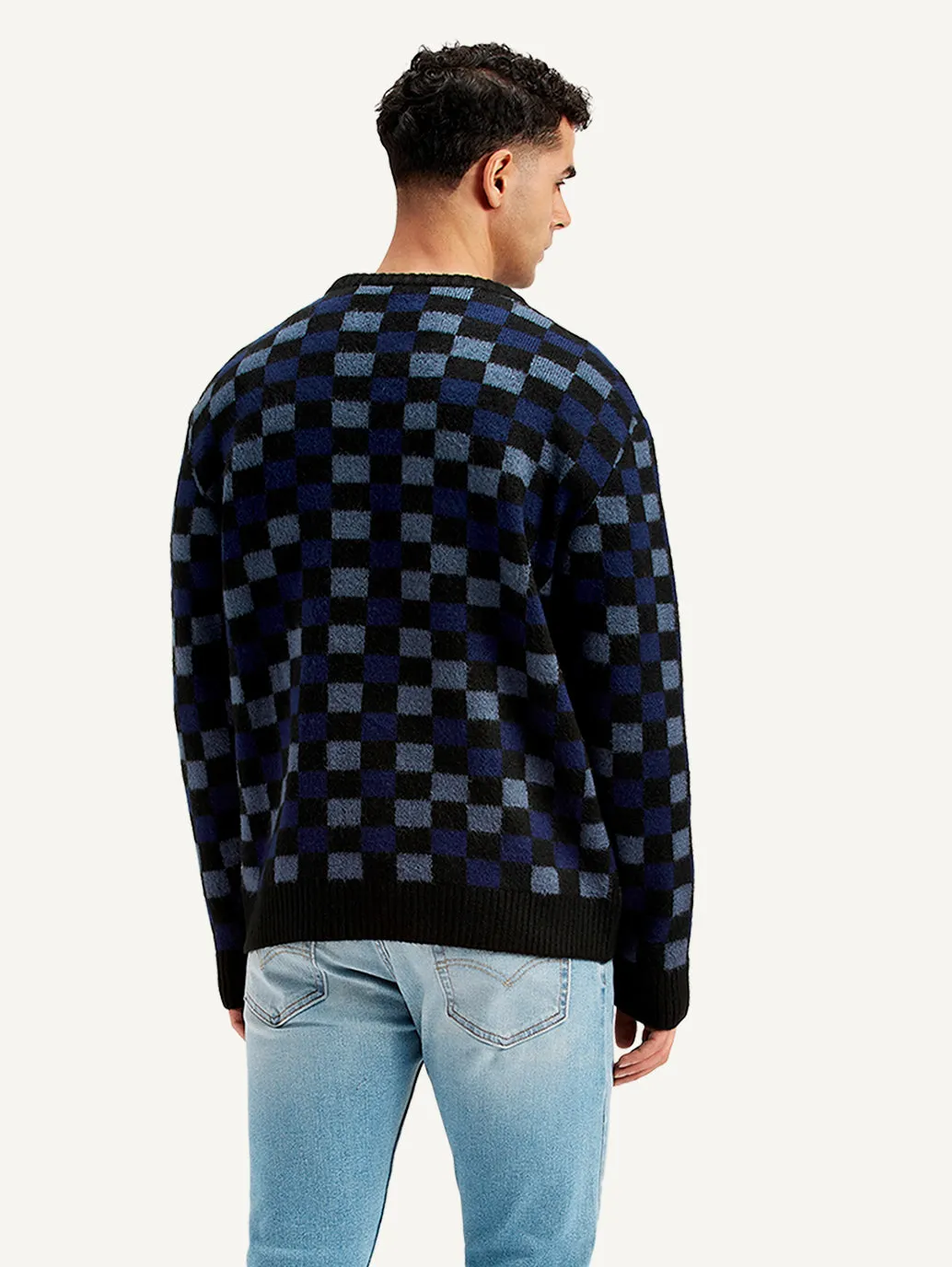 Men's Checkered Black Crew Neck Sweater