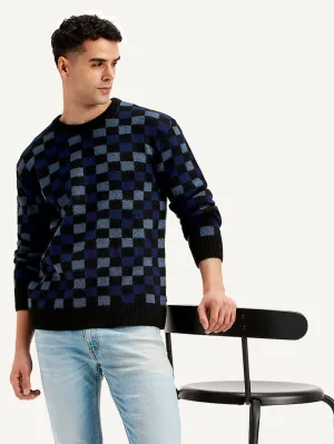 Men's Checkered Black Crew Neck Sweater