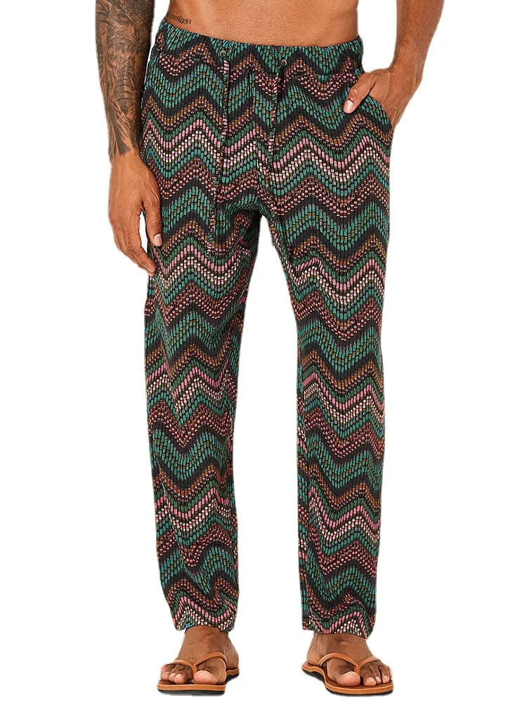 Men's Fashion Wave Stripe Print Loose Casual Hawaiian Pants - Comfy and Stylish