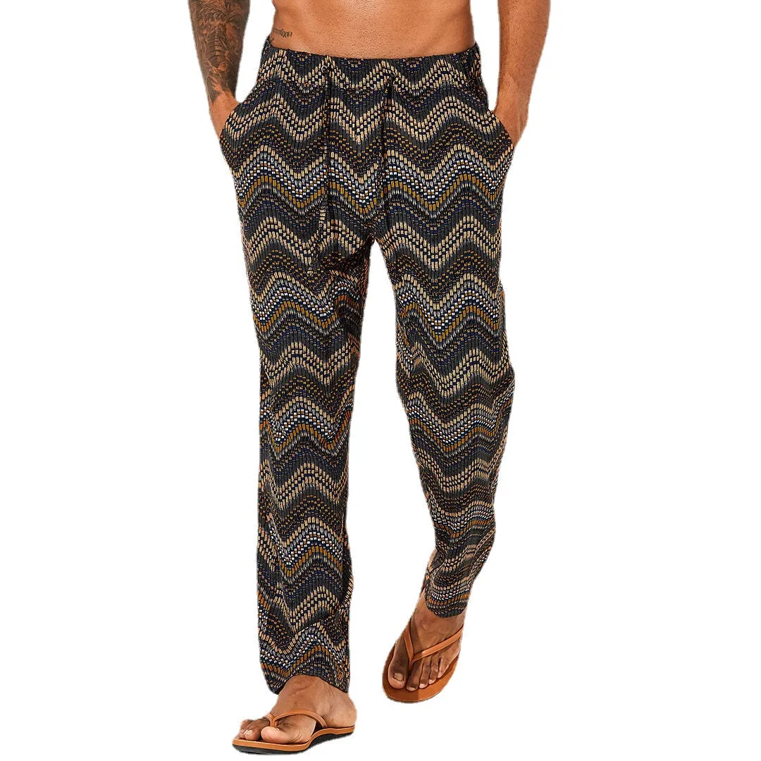 Men's Fashion Wave Stripe Print Loose Casual Hawaiian Pants - Comfy and Stylish