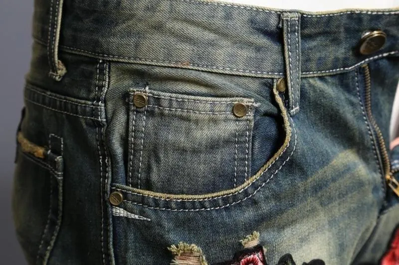 Men's Flower Embroidery Skinny Jeans