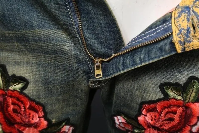 Men's Flower Embroidery Skinny Jeans