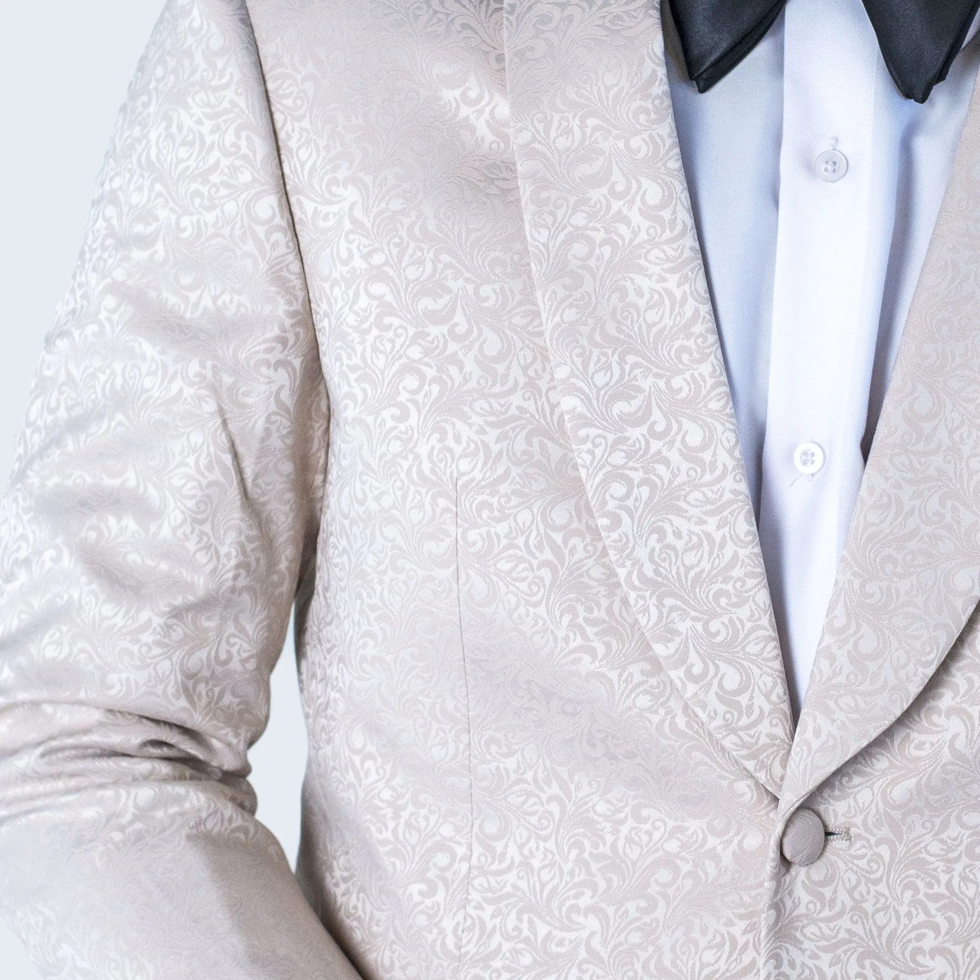 Men's Light Beige Paisley Jacket with Shawl Lapel Slim Fit - Wedding - Prom
