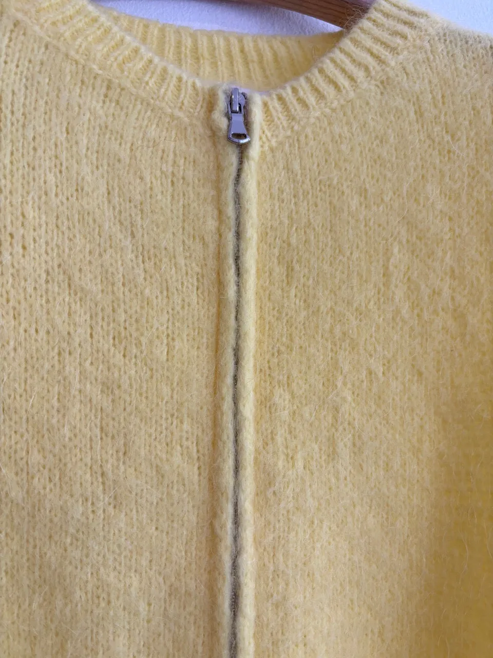 Mohair Sleeveless Zip Up Cardigan Yellow