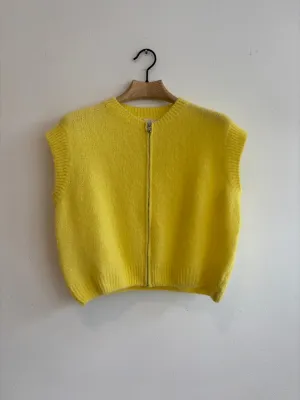Mohair Sleeveless Zip Up Cardigan Yellow