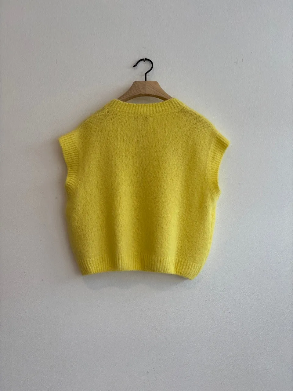 Mohair Sleeveless Zip Up Cardigan Yellow