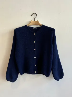 Navy Long Sleeve Mohair Cardigan
