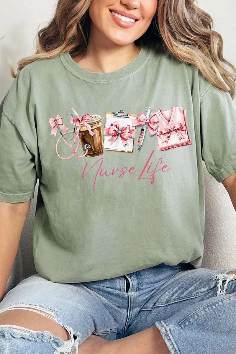 Nurse Life Coquette Bow Comfort Colors Adult Ring-Spun Cotton Tee