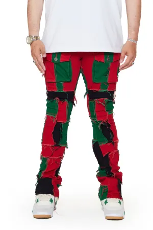 “OVATION” RED/GREEN STACKED FLARE JEAN