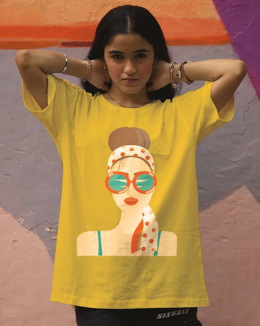 Pack of 2 Women's Oversized Tees - Sunglass Girl & Goggy Design