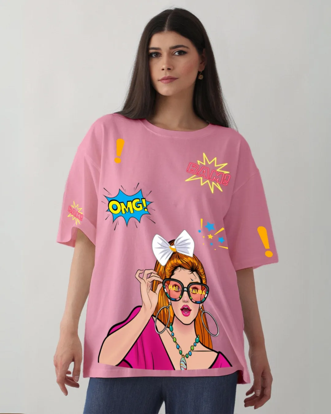 Pack of 2 Women's Oversized Tees - Wow Vibe & Hai Tauba Graphic