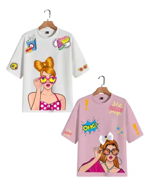 Pack of 2 Women's Oversized Tees - Wow Vibe & Hai Tauba Graphic