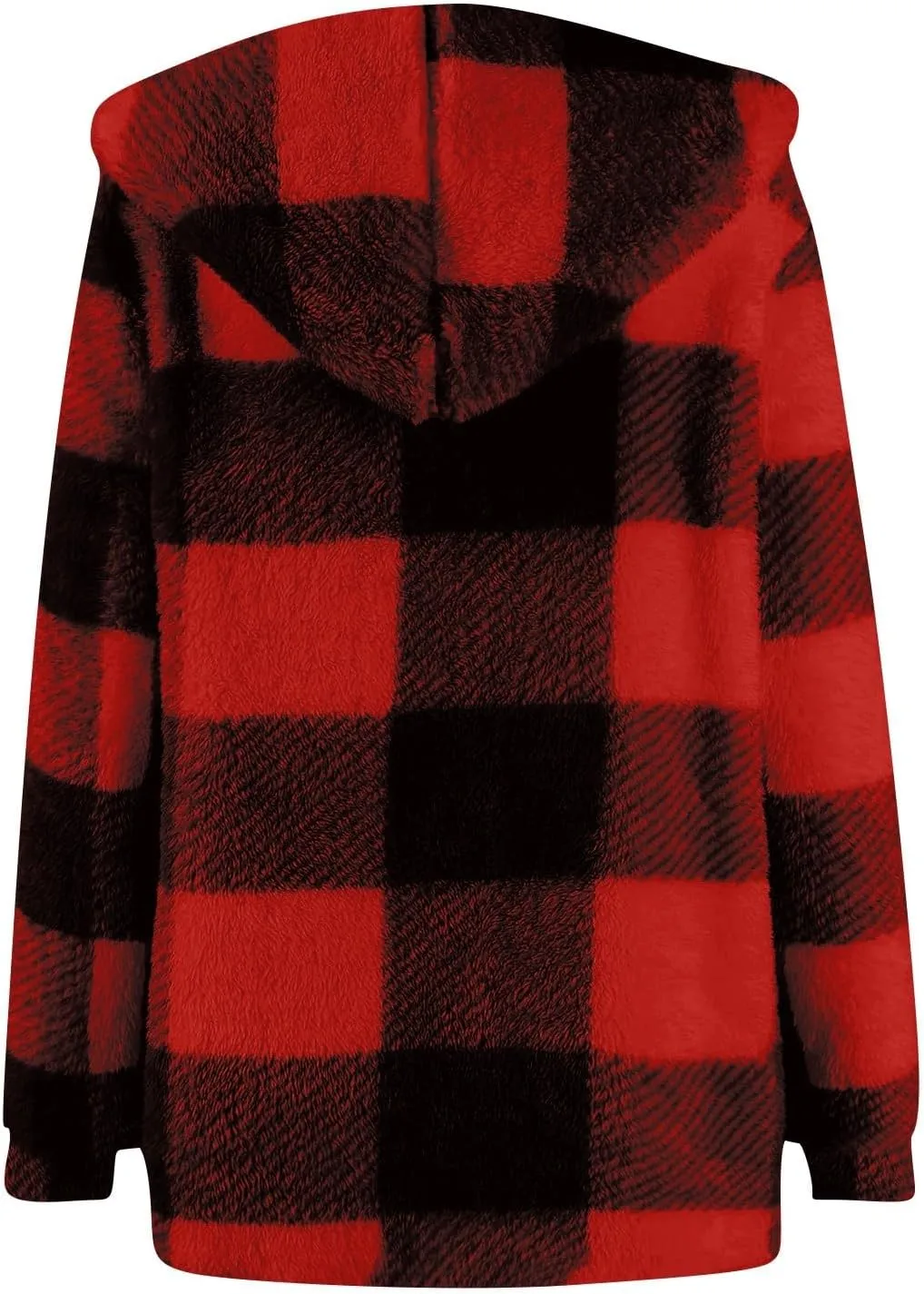 Plaid Fleece Jacket Women Long Comfy Fuzzy Open Front Hooded Cardigans Loose soft Warm Winter Coats with Pockets