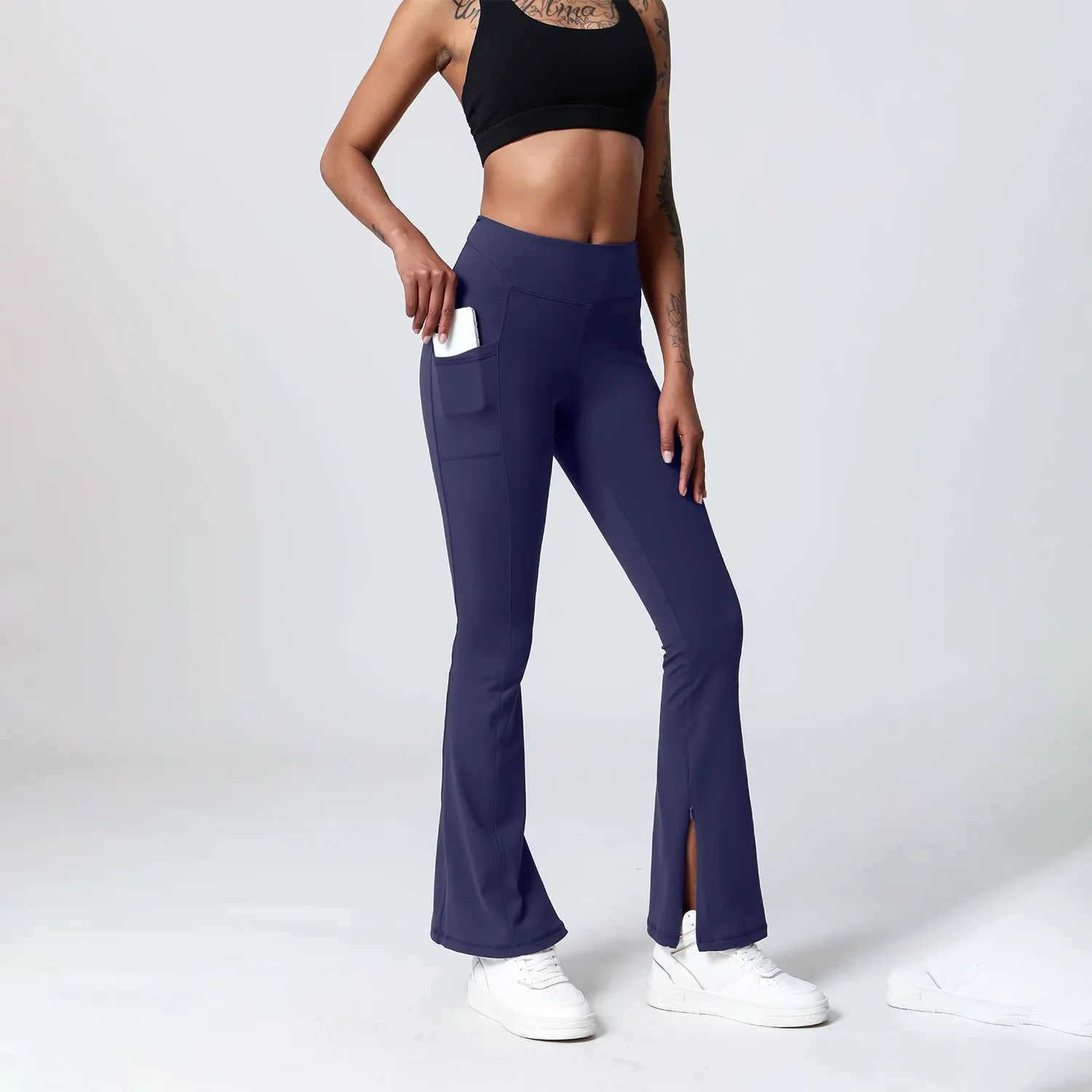 Pocket Split Hem Flare Leggings