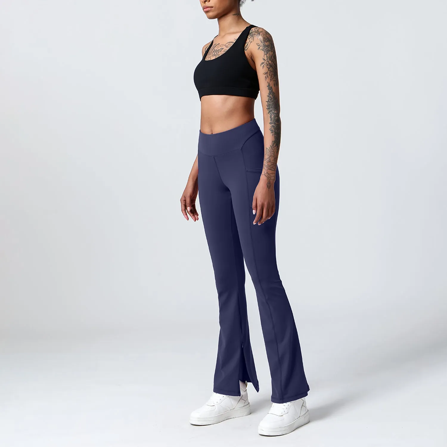 Pocket Split Hem Flare Leggings