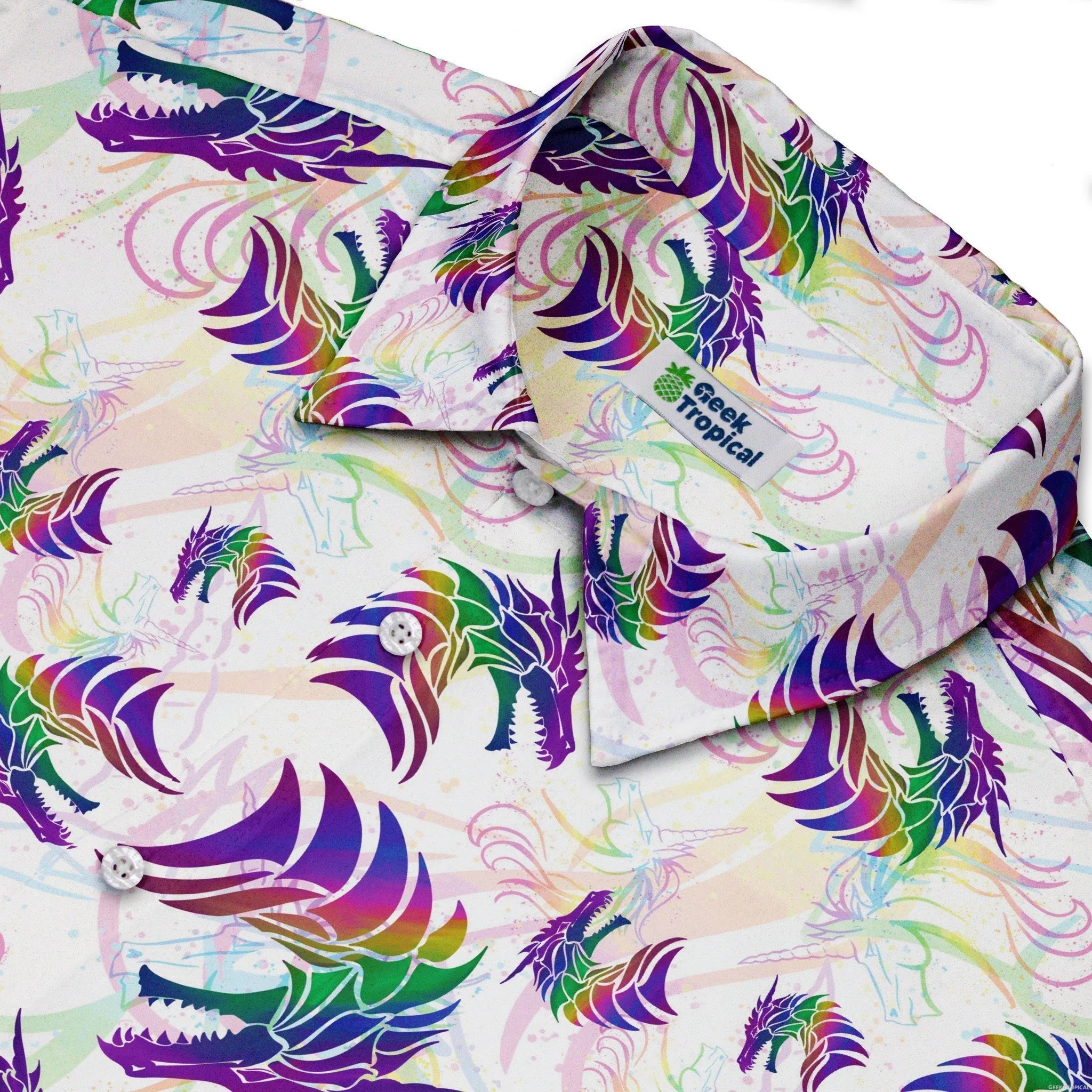 Rainbow Dragons and Unicorns Button Up Shirt