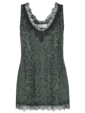 Rosemunde T Silk Lace Top Dark Pine Snake Print 4220 9535