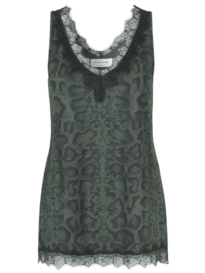 Rosemunde T Silk Lace Top Dark Pine Snake Print 4220 9535