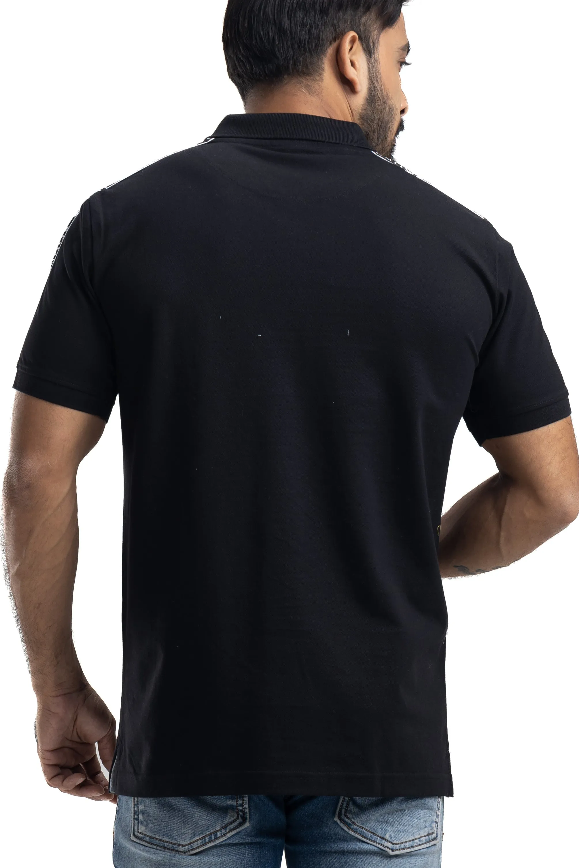 Solid Black Half Sleeves Cotton Polo T-Shirt