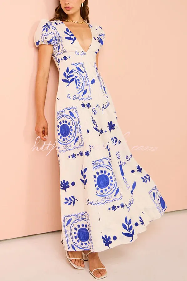SOPHIA  ELEGANT BLUE FLORAL MAXI DRESS 