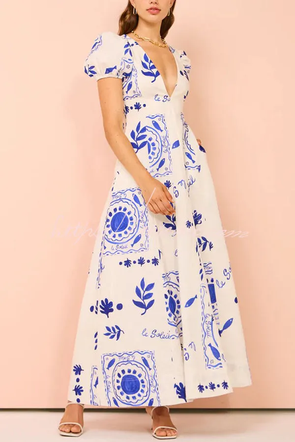 SOPHIA  ELEGANT BLUE FLORAL MAXI DRESS 