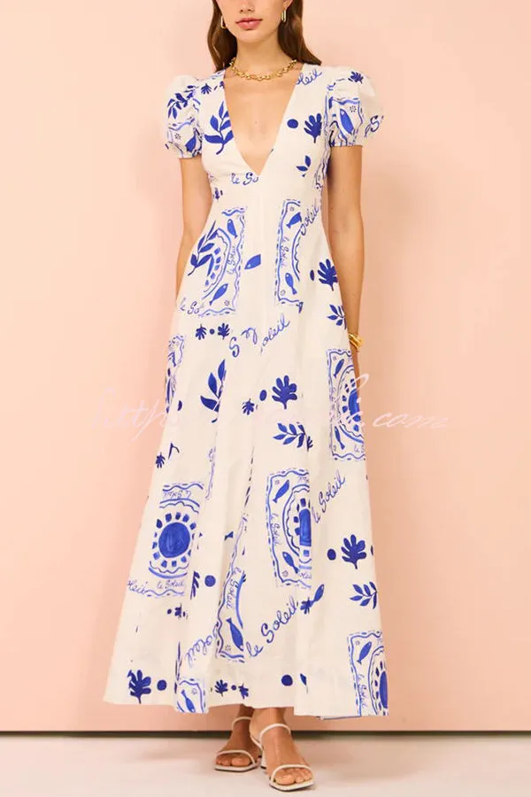 SOPHIA  ELEGANT BLUE FLORAL MAXI DRESS 